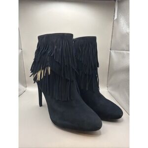 New Gianni Bini Get Your Fringe On! Black Suede Leather Ankle Boots Size 9